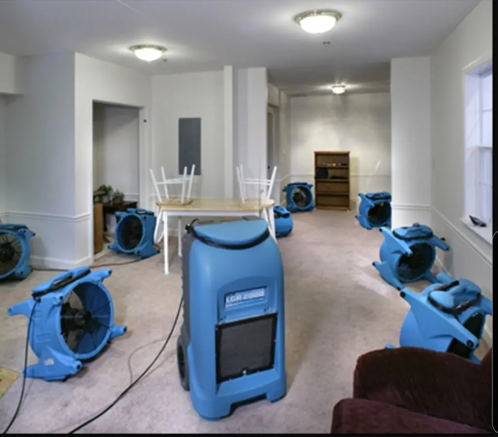Air movers and dehumidifier setup for Water Damage Restoration in North Miami Beach